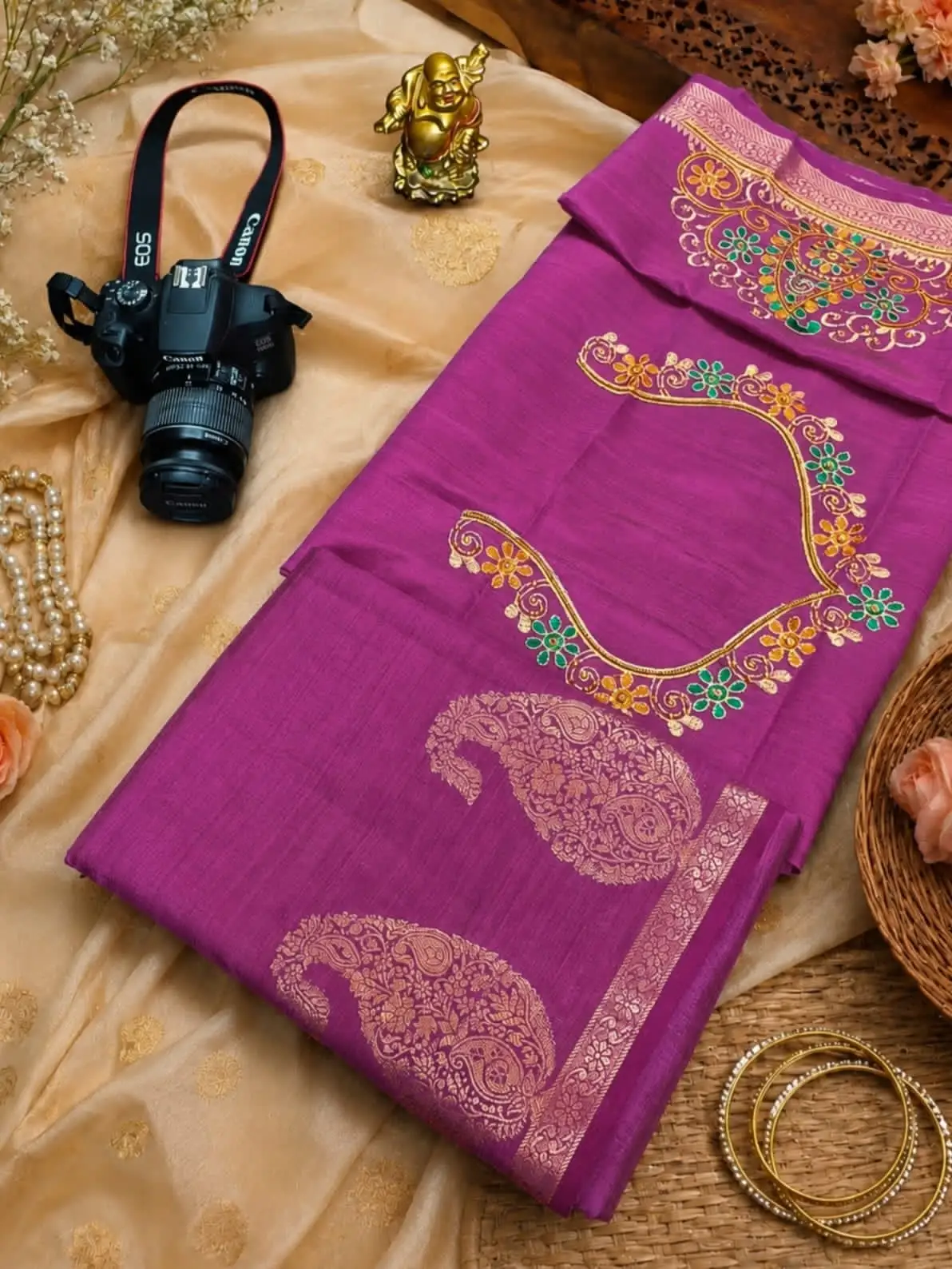 Paisley Arch Zari Embroidered Tussar Silk Saree